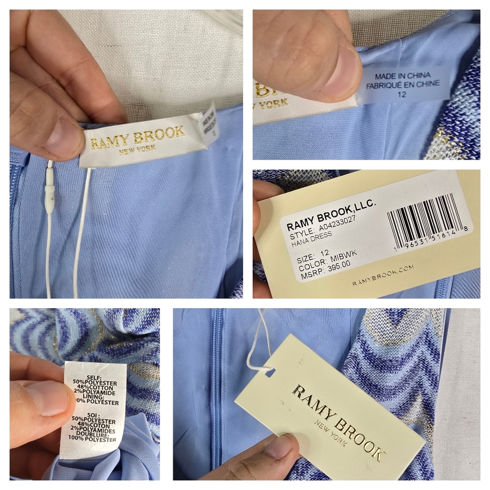 Ramy Brook Womens Size 12 Blue White Hana Jacquard Cut Out Mini Dress - Picture 3 of 7